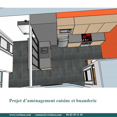 Cuisine verrière et plan bar - Conseils aménagement et déco intérieure Lyon Vertinea