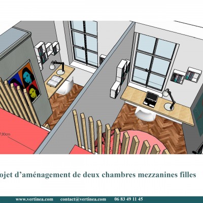 Chambre enfant fille mezzanine - Conseils aménagement et déco intérieure Lyon Vertinea