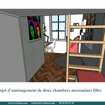 Chambre enfant fille mezzanine - Conseils aménagement et déco intérieure Lyon Vertinea