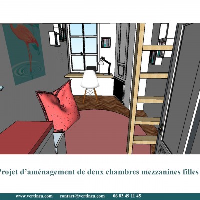 Chambre enfant fille mezzanine - Conseils aménagement et déco intérieure Lyon Vertinea