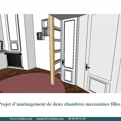 Chambre enfant fille mezzanine - Conseils aménagement et déco intérieure Lyon Vertinea