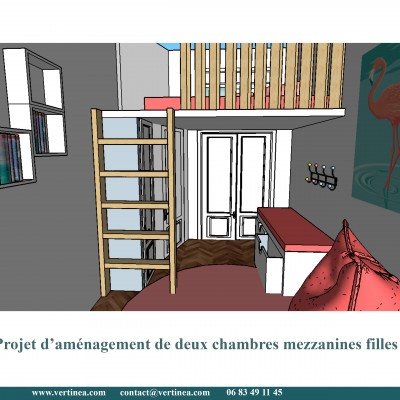 Chambre enfant fille mezzanine - Conseils aménagement et déco intérieure Lyon Vertinea