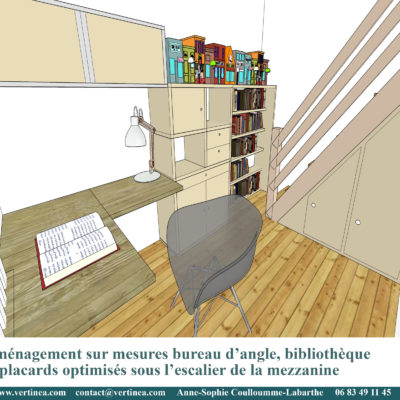 Chambre d'adolescent avec bureau, bibliothèque et placards sur mesures - Décoration intérieure, aménagement, rénovation et suivi de chantier Vertinea à Caluire
