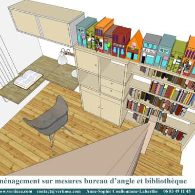 Chambre d'adolescent avec bureau, bibliothèque et placards sur mesures - Décoration intérieure, aménagement, rénovation et suivi de chantier Vertinea à Caluire