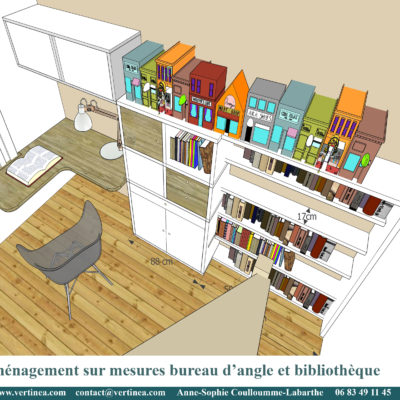 Chambre d'adolescent avec bureau, bibliothèque et placards sur mesures - Décoration intérieure, aménagement, rénovation et suivi de chantier Vertinea à Caluire