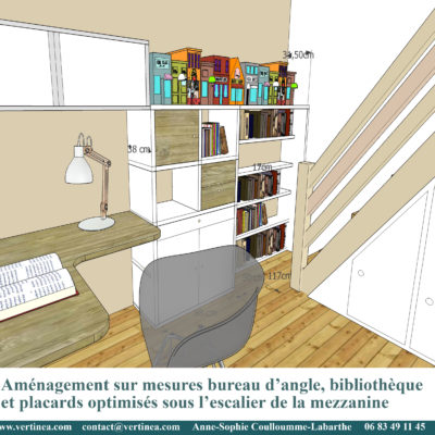 Chambre d'adolescent avec bureau, bibliothèque et placards sur mesures - Décoration intérieure, aménagement, rénovation et suivi de chantier Vertinea à Caluire