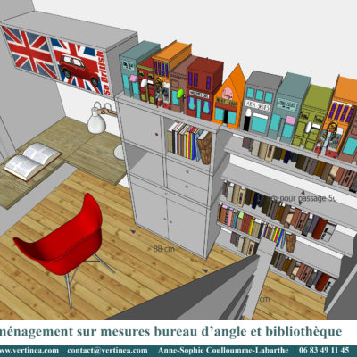 Chambre d'adolescent avec bureau, bibliothèque et placards sur mesures - Décoration intérieure, aménagement, rénovation et suivi de chantier Vertinea à Caluire